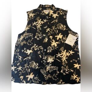 Vintage Sleeveless Floral Button down Shirt  Linen Rayon Bl…